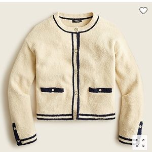 J.Crew Cotton Bouclé Cardigan Sweater ~ Ivory/Navy Trim ~ XS (BD023)